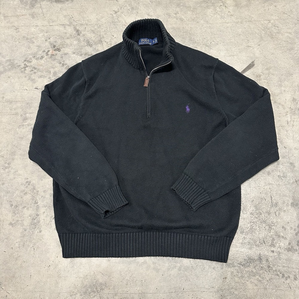 Polo Ralph Lauren‎ Quarter Zip Sweater Mens XL Purple Logo